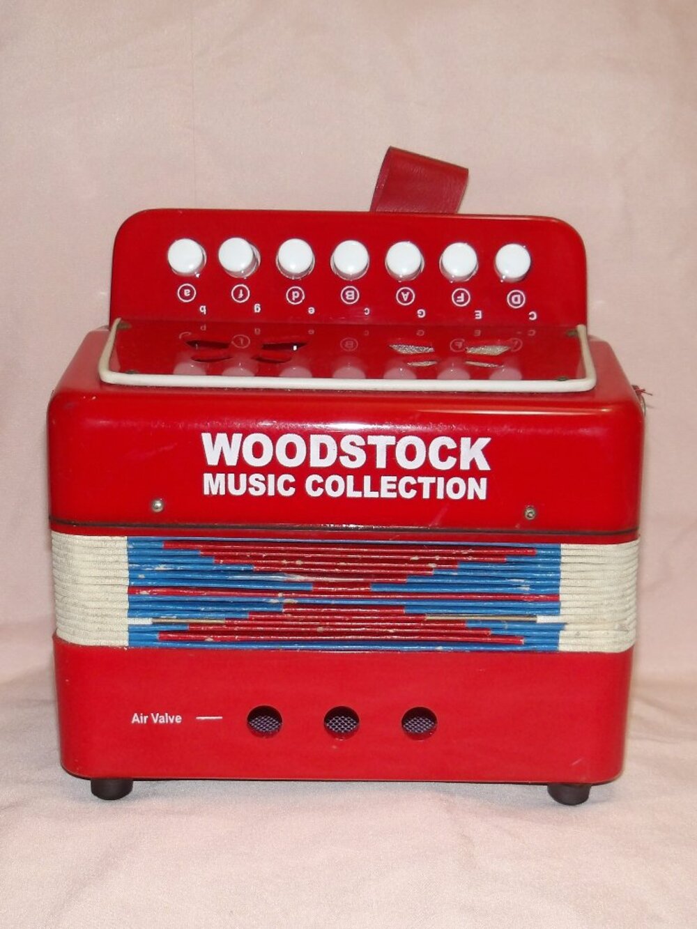 Vintage Woodstock Kids Accordion – Retro Musical Toy Instrument red blue white